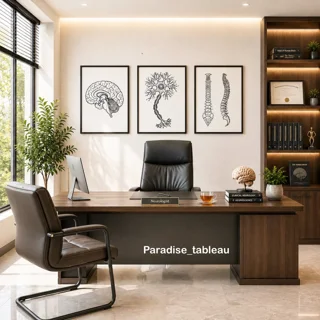 ست تابلو دکوراتیو 3 عددی لاین آرت مغز و اعصاب با طراحی مینیمال